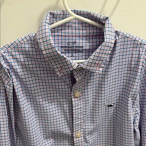 Boy’s Vineyard Vines Performance Button Down Pink and Blue Checkered Shirt